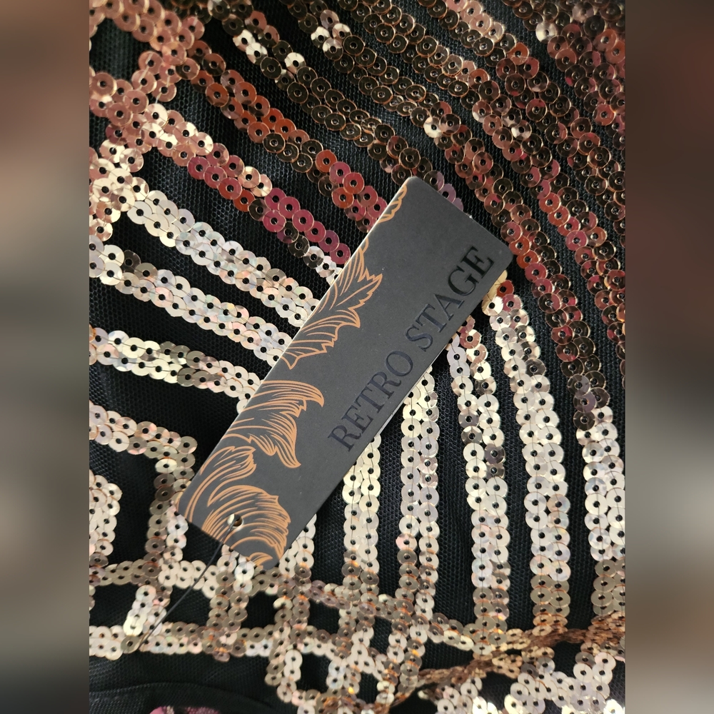 Retro Stage Gold and Black Sequin 1920s Evening Gown Size S NWT - Picture 7 of 13